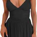 eoeoo Women's Sexy V Neck Tank Ruffle Mini Dress Sleeveless Mesh Flowy Short Dresses, Black XL