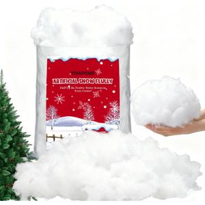 Tisspoms 4LB Christmas Fake Snow Cotton, Fluffy Artificial Snow Fiber Faux Snow Cotton Craft for Xmas Tree Christmas Winter Indoor Mantle Village Nativity Set Home Decoration Winter Party