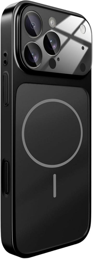 Magnetic Series for iPhone 15 Pro Case, Compatible with Magsafe, Matte Glass Slim Anti-Fingerprint, Anti-Scratch Camera Lens Protector Military Grade Drop Shockproof Cover, Black