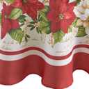 Elrene Home Fashions Red and White Poinsettia Holiday Fabric Wrinkle Resistant Tablecloth, 60" x 84" Oval, Multi