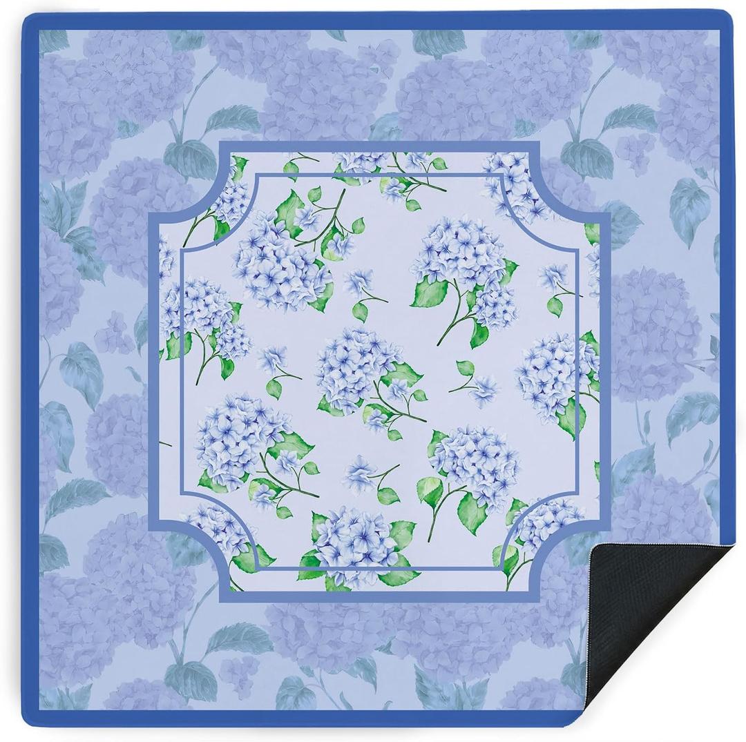 Blue Purple Hydrangea Mahjong Mat, 31.5 x 31.5in