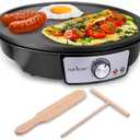 NutriChef Electric Griddle & Crepe Maker | Nonstick 12 Inch Hot Plate Cooktop | Adjustable Temperature Control | Batter Spreader & Wooden Spatula | Used Also For Pancakes, Blintzes & Eggs (One Size)