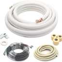 TAUROX 25FT Mini Split Line Set 1/4" & 3/8" O.D Copper Pipes Tubing and 3/8" White Thickened PE Insulation Coil, for Mini Split Air Conditioning or Heating Pump Equipment and HVAC with Flared Nuts.