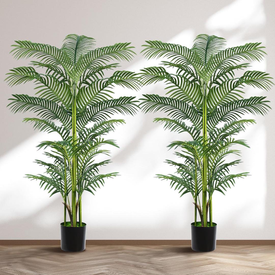 Artificial Palm Tree 6FT, Suntee Faux Plants Indoor and Outdoor 2 Pack, Tall Fake Tree Tropical Areca Floor Plant in Pot for Home Decor Living Room Office Patio Garden