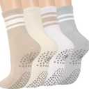 Grip Pilates Crew Socks for Women, Non Slip Yoga Socks with Grips for Barre Hospital Grippy Sticky Sock