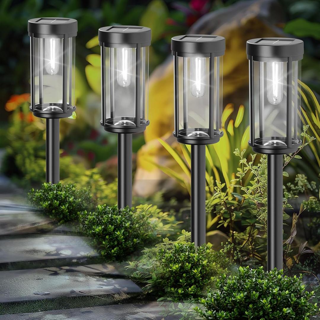12 Pack Solar Lights Outdoor Waterproof for Garden Walkway Pathway Lawn Yard Decorative Modern Landscape Lighting. (Cool White Light, 12)