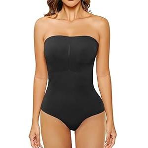 HOMETA Strapless Bodysuit for Women Tummy Control Shapewear Seamless Sculpting Thong Body Shaper Tank Top S