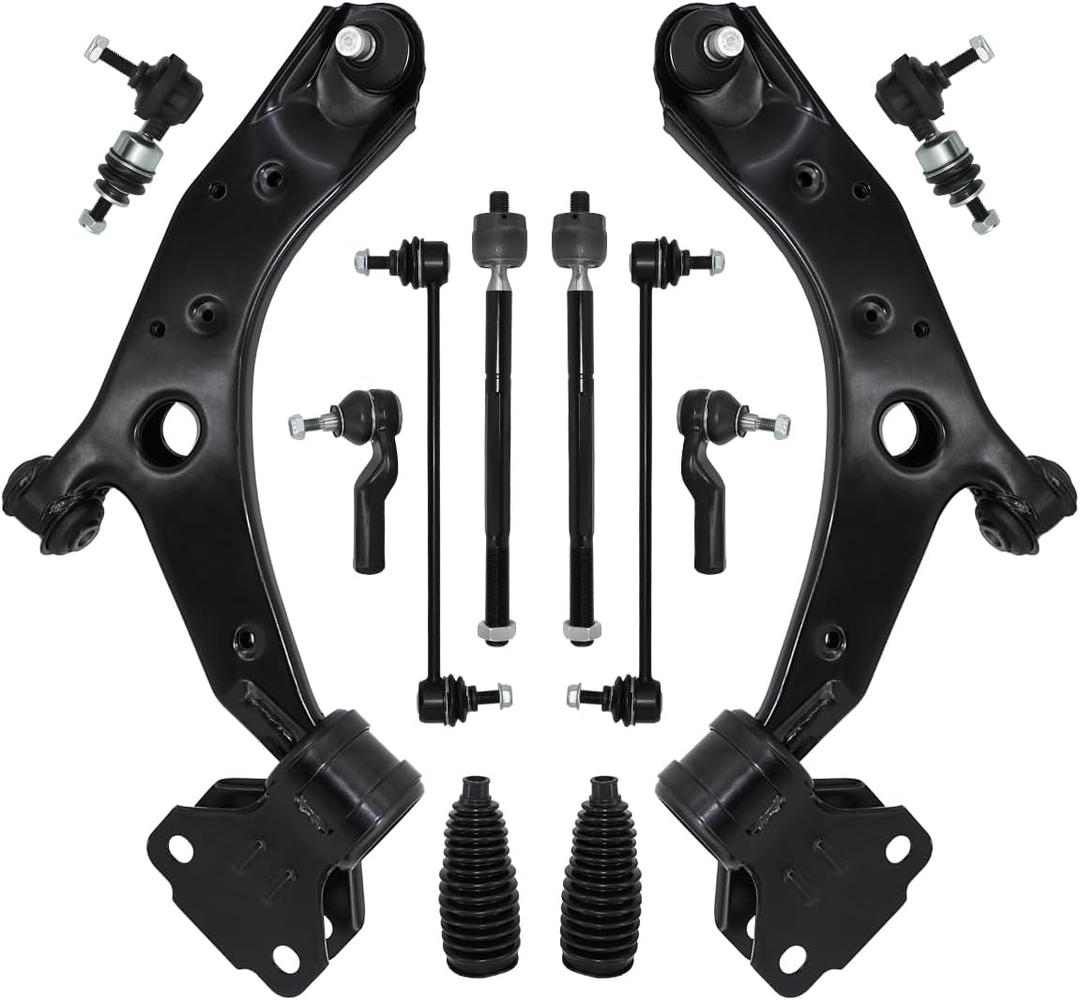 Control Arm, Replacement For Front Lower Control Arms with Ball Joint Sway Bar Link Outer Inner Tie Rod Boot Suspension Kit Compatible With 2010-2013 Mazda 3-12 Pcs