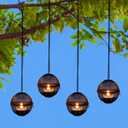 Solar Hanging Lanterns Lights Outdoor, 4 Pack Hanging Candle Holder with Solar Tea Lights Candles Outdoor Waterproof, Chandelier Ideas for Tree Pergola Patio Decor