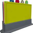 Plastic Cutting Board, Set of 4 with Storage Stand,Color Coded Food Icon with Holder,for Kitchen