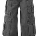 Baggy Cargo Pants for Women Men High Waisted Y2k Hip Hop Grunge Pants with Pockets Casual Streetwear Grey-L 