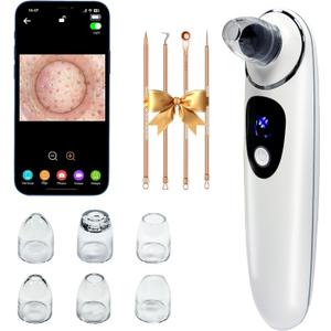 2026 Pore Vacuum with Camerafor, USB Rechargeable Blackhead Remover Vacuum,3 Levels Adjustable Pore Vacuum Blackhead Remover, 2Suction Heads,Face Vacuum Pore Cleanser for Women & Men-White