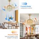 36" Retractable Chandelier Ceiling Fan with Lights, Crystal Dimmable Fandelier Ceiling Fan with Light and Remote for Bedroom Living Room,Gold