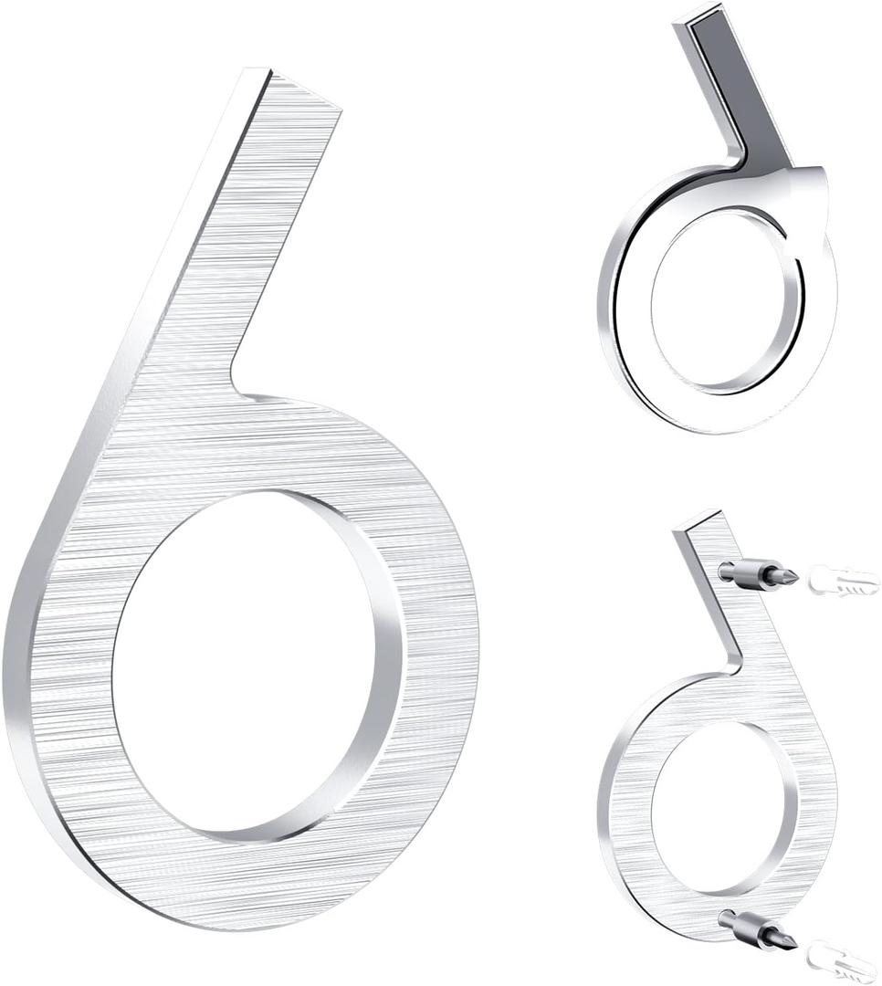 5 Inch Self Adhesive House Numbers, Address Numbers for House, Modern Metal Anti-Rust Weatherproof Home Number for House, Silver Mailbox Numbers for Outdoor Garage Gate Office Apartments Room (6/9)