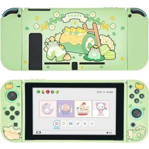 GeekShare Protective Case Compatible with Switch, Soft TPU Slim Case Cover Compatible with Switch Console and Joy Con Controller - Matcha Froggy (For Switch 2017)