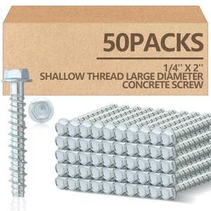 Tandefio 50 Pack 1/4" x 2" Concrete Screw Anchor Galvanized Large Diameter Heavy Duty Plated Concrete Anchors for Masonry Brick Anchoring Block Decking Framing Hex Drive