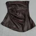 Women's Leather Corset Tops Strapless Tube Asymmetrical Ruched Backless Crop Going Out Tops Medium