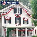 5Pack American Pleated Fan Flag 1.5x3 Ft USA Patriotic Bunting 4th of July Bunting Flags Decor Outside Porch Garden Banner Embroidered Stars & Sewn Stripes Canvas Header Brass Grommets