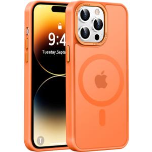 Newfuture Designed for iPhone 14 Pro Case with Magnetic [13 FT Military Drop Protection] [Compatible with Magsafe] Slim Translucent Matte Shockproof with Anti-Fingerprint Phone Case, Orange