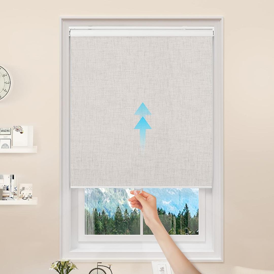 GENIMO 100% Blackout Roller Window Shades, Window Blinds Cordless with Thermal Insulated, UV Protection Fabric, Mini French Door Blinds for Home, Office, Bedroom, Easy to Install, Ivory, 22" W X 75" H