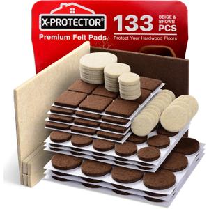 Felt Furniture Pads X-PROTECTOR 133 PCS Premium Furniture Pads - Felt Pads Furniture Feet Best Wood Floor Protectors - Protect Your Hardwood & Laminate Flooring! Brown and Beige
