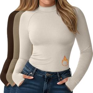 3 Pack Women's Plus Size Thermal Shirts Mock Turtleneck Fleece Long Sleeve Raglan Thumb Holes Layering Tops (XXXL)