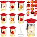 8 Pack 2026 Graduation Centerpieces for Tables Mason Glass Jar Centerpieces with LED Lights Graduation Party Decorations Set with Caps and Stickers for High School College Congrats Grad Decor Supplies