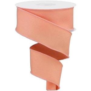 Solid Diagonal Weave Wired Edge Ribbon, 10 Yards (1.5 Inch, Peach)