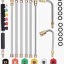 Selkie 120inch Stainless Steel Pressure Washer Extension Wand Power Washer Lance with Spray Nozzle Tips,30,90Curved Rod, 1/4Quick Connect, Replacement for Anti-Leaked Ring 4000 PSI