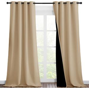 NICETOWN Living Room Completely Shaded Draperies, Privacy Protection & Noise Reducing Black Lined Insulated Window Treatment Curtain Panels for Patio Door (Set of 2 Pcs, W46 x L90, Biscotti Beige)