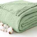 100% Cotton Muslin Blanket Large 50" x 70", 6 Layers Breathable and Lightweight Cotton Throw Blanket for Bed and Couch, Soft Quilt Bedspread, Gauze Blanket for Adults All Season, Sage Green