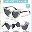 Kanayu 6 Pairs Heart Rhinestone Sunglasses Women Sunglasses for Bride, Bridesmaid, Wedding, Bachelorette Party(Black)
