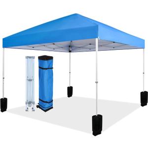 Amazon Basics Outdoor Pop Up 10 x 10 Canopy Tent for Events, Portable with Easy Setup, Sun Shelter for Outdoor Activities, Includes Wheeled Carry Bag, 8 Pegs, 4 Ropes, 4 Weighted Bags, Blue