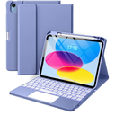 Harvopu Compatible for iPad 11th 10th Generation Case with Keyboard, Folio Cover with Pencil Holder, Multi-Touch Trackpad, 7 Color Backlit, Detachable Keyboard for iPad (A16) 11th/10th Gen Purple