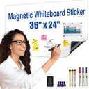 Magnetic Dry Erase Board Paper 36" x 24" Adhesive Backing White Board Sticker for Wall Peel and Stick Whiteboard Contact Paper for Office Home Include Starter Kit