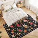 6x9 Black Area Rugs for Living Room, Floral Vintage Washable Rug Boho Non Slip Large Rugs, Low Pile Carpet Spring Decor for Bedroom Dining Room Kids Playroom Dorm