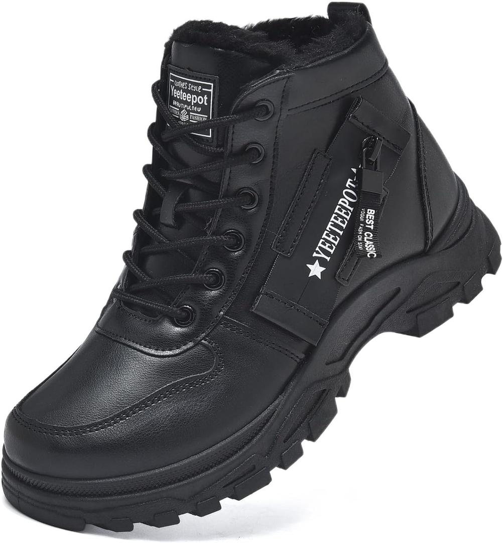 Yeeteepot Womens Snow Boots Warm Winter Boots Ladies Fur Lined Ankle Boots Lace Up Outdoor Booties Anti-Slip Sneakers Waterproof Walking Shoes (8, Black)