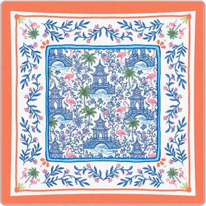 Blue Floral Chinoiserie Mahjong Mat 31.5" x 31.5", Traditional Chinese Pagoda Non-Slip Noise Reduction Mahjong Table Cover Accessories for Dominoes Poker Card Board and Tile Games Gifts