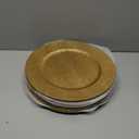 Jucoan 12 Pack Gold Charger Plates for Dinner Plates, 13 Inch Round Plastic Shiny Texture Strip Charger Plates for Wedding Thanksgiving Christmas Party Event Catering Hotel Tabletop Setting Decor