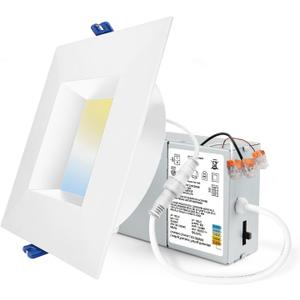 Adetu 4 Inch Anti-Glare LED Downlight,Dimmable Ceiling Light with 5CCT Reset,Selectable from 2700K to 5000K - 12W 1080LM, ETL Certified (White, 1 Pack Square)