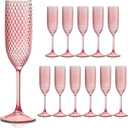 Plastic Champagne Flutes Champagne Glasses Unbreakable Wedding Toasting Glasses Reusable Diamond Wine Glasses Crystal Clear Party Wine Cups Vintage Drinking Glasses 5.5 OZ for Wedding (12, Pink)