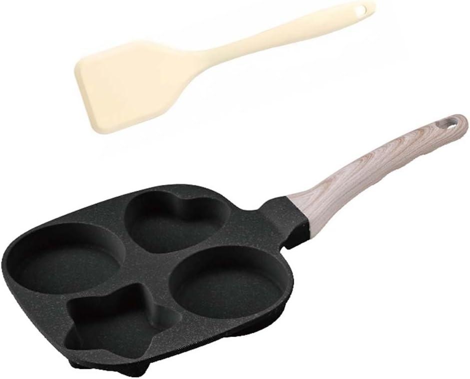 Nonstick 4-Cup Divided Grill Skillet,Equipped with a silicone spatula, Healthy Granite Egg Frying Pan with Anti-scald Handle, Breakfast Skillet for Eggs, Pancakes, Bacon (Black)