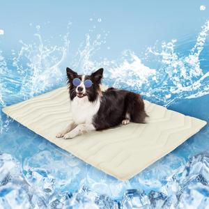 SCENEREAL Dog Cooling Mat for Crate, Thicken Self-Cooling Dog Pad Reversible (Cool & Warm), 48"x28" Pet Cool Bed for M Large XL Dogs,Kennel Sofa Mats Machine Washable, Durable Non-Toxic Gel, Outdoor (Beige)
