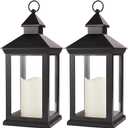 Bright Zeal 2-Pack 14" Decorative Candle Lantern Black Outdoor Lanterns with Timer Candles - IP44 Waterproof Vintage Lanterns Battery Powered LED Decorative for Wedding - Warm White Hanging Wall
