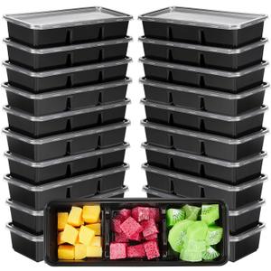 Hushee 10 Pack 17 oz Black Small Meal Prep Containers 3 Compartments with Lids Disposable Plastic Bento Boxes Travel Lunch Food Boxes Reusable Stackable for Office Picnic
