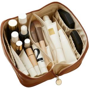 BLVSH & Co. Large Waterproof Makeup Organizer - Professional Travel Cosmetic Bag with Dividers, Premium Toiletry Case, Flat Opening Design