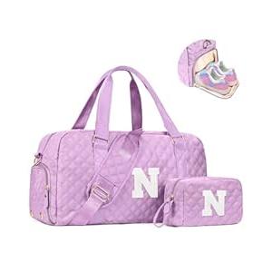 Elilier Initial Duffle Bag Women Girls Gift: Personalized Travel Gym bags, Dance Cheer bag Sports for Girl, Kid Gymnastics Bags, Birthday Gifts for Women Girls Kids Teens Mom Teacher