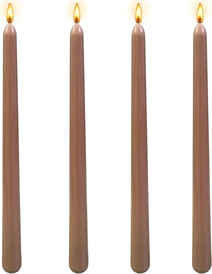 Brown Tall Taper Candles 4 inch Unscented Smokeless Long Tall Tapered Candle for Candlesticks Sticks Wedding Advent Home Decor Dinner Christmas，Set of 4
