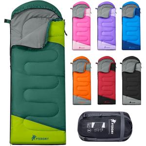 PTEROMY Sleeping Bags for Adults, Lightweight Water Resistant Backpacking Camping Sleeping Bag for Warm Cold Weather, Camping Essentials for Hiking Outdoor Travel (Green)