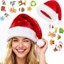 Santa Hat, Christmas Hat With 20 Diy Holiday Stickers, Santa Hats For Xmas New Year Christmas PartyClassic Red Adult